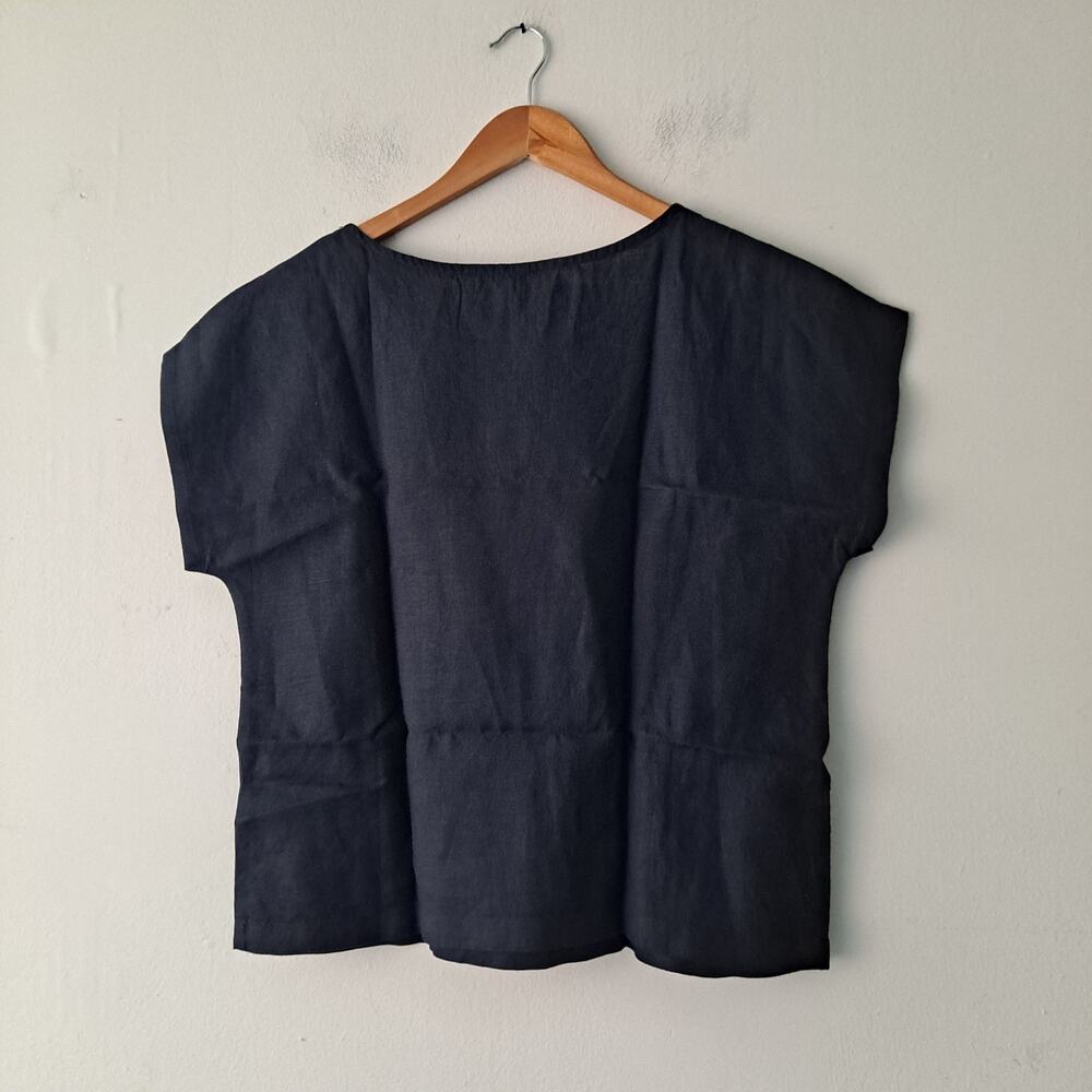 NWT Quince 100% European Linen Short Sleeve Top Black Women's Size Small - Picture 5 of 9